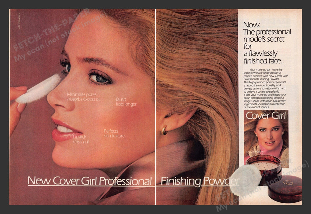 1986 Cover Girl Finishing Powder Kelly Emberg Print Advertisement (2 pgs)