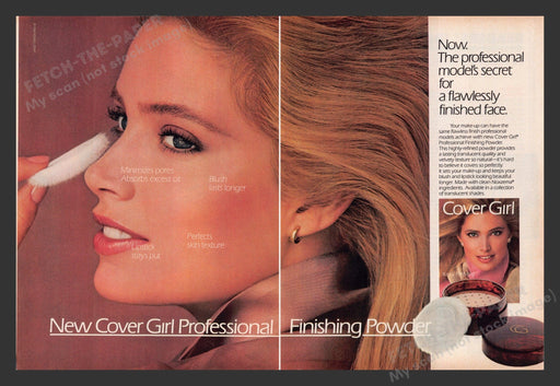 1986 Cover Girl Finishing Powder Kelly Emberg Print Advertisement (2 pgs)