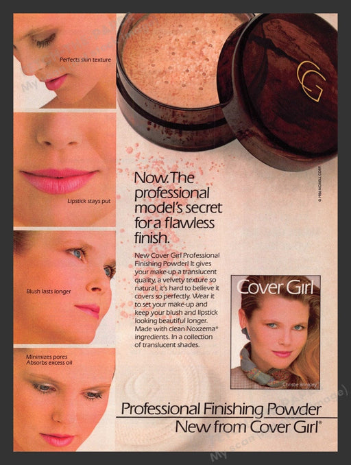 1986 Cover Girl Cosmetics Christie Brinkley Powder Print Advertisement Ad