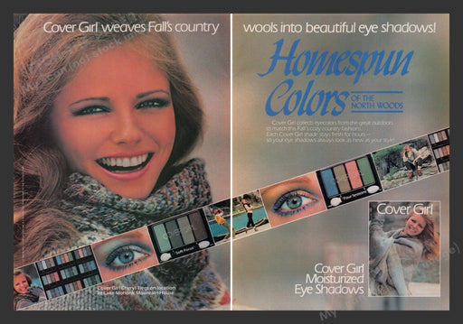 Cover Girl 1980s Print Advertisement Ad (2 pages) 1983 Cosmetics Cheryl Tiegs Fetch the Paper!