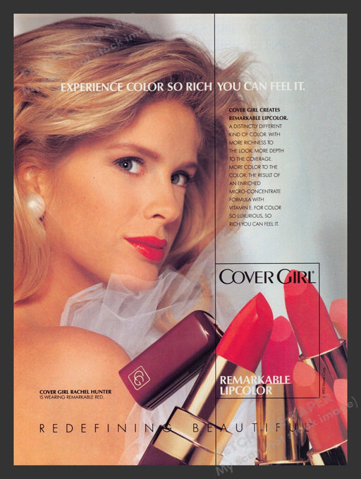 Cover Girl 1990s Print Advertisement 1993 Cosmetics Lips Rachel Hunter Fetch the Paper!