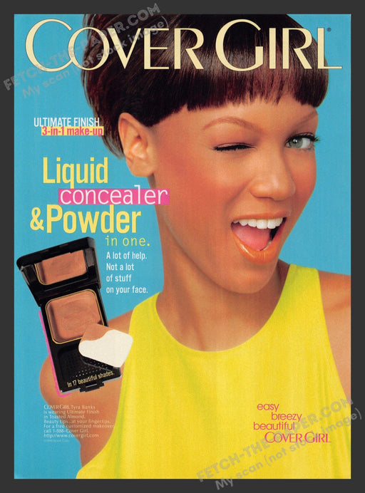 1998 Print Advertisement Cover Girl Cosmetics Tyra Banks Fashion Model Ad.