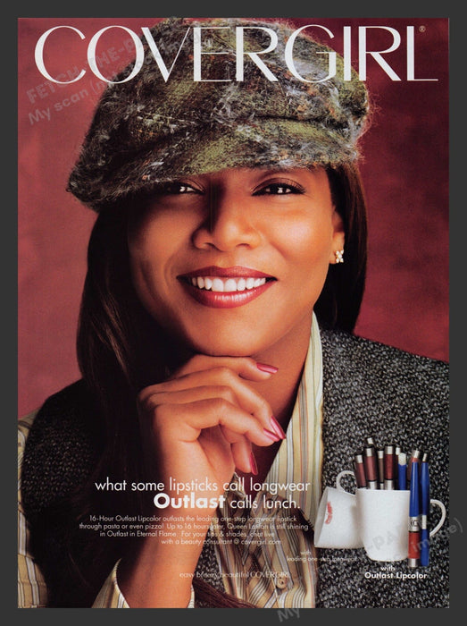 Cover Girl 2000s Print Advertisement 2005 Queen Latifah Cosmetics Makeup Fetch the Paper!