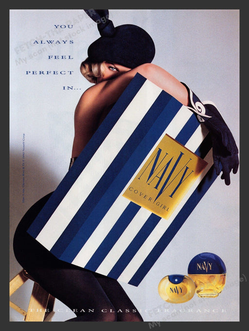 Cover Girl Navy Perfume 1990s Print Advertisement Ad 1992 Fetch the Paper!