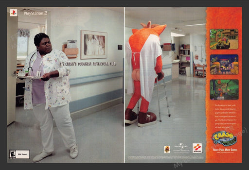 2001 Crash Bandicoot Hospital Butt Video Game Print Advertisement (2 Pages)