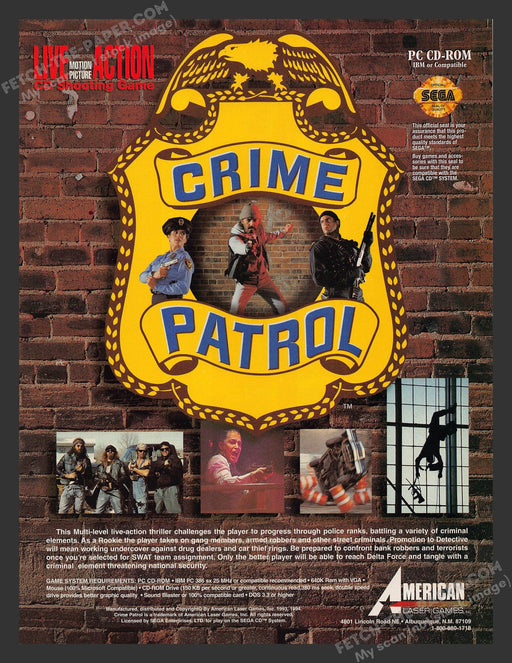1994 Print Advertisement Crime Patrol Laser Video Game Ad.