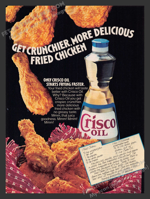 1984 Print Advertisement Crisco Oil Fried Chicken Recipe Frying Food Ad.