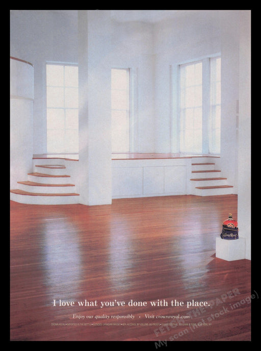 Crown Royal 2000s Print Advertisement Ad 2001 Bottle Empty House Fetch the Paper!