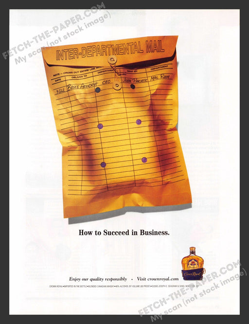 2001 Crown Royal "How to Succeed in Business" Alcohol Print Advertisement.