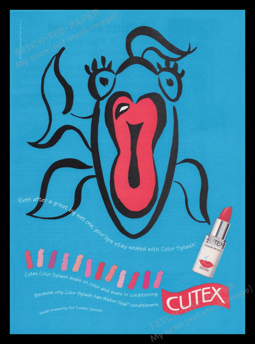 Cutex Color Splash Lipstick 1990s Print Advertisement Ad 1994 Fish Lips Fetch the Paper!