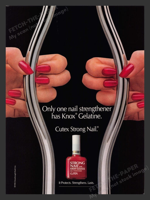 1990 Cutex Strong Nail Knox Gelatine Nail Polish Print Advertisement Ad