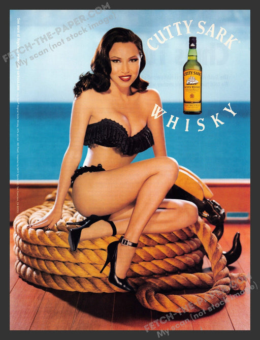2001 Cutty Sark Whisky Sexy Girl on Ship Rope Advertisement Ad.
