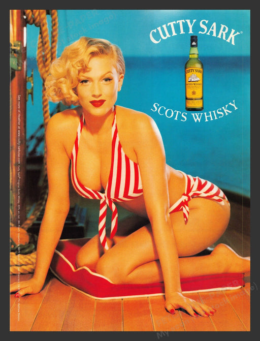 2000 Cutty Sark Whisky Striped Bikini Blonde Alcohol Print Advertisement Ad.