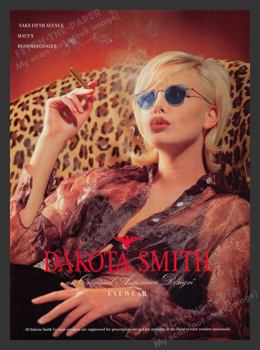 Dakota Smith 1990s Print Advertisement 1995 Eyewear Blonde Smoking Fetch the Paper!