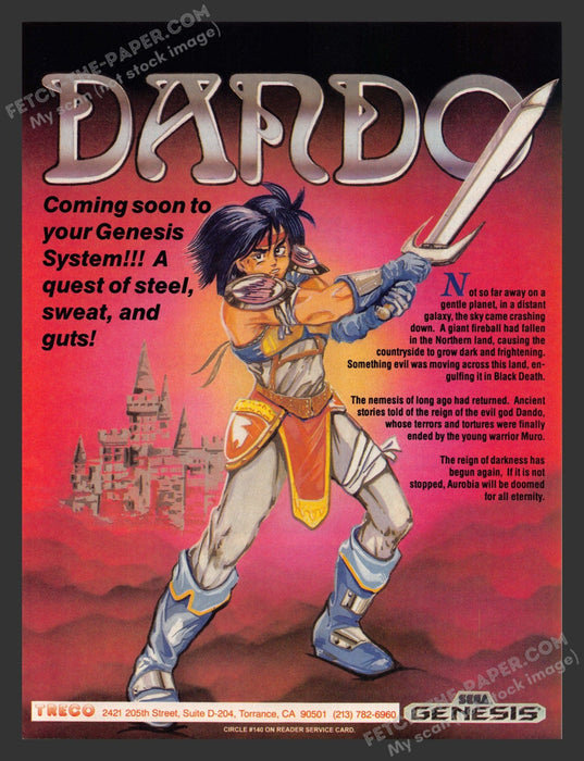 1990 Print Advertisement Dando Video Game Ad.