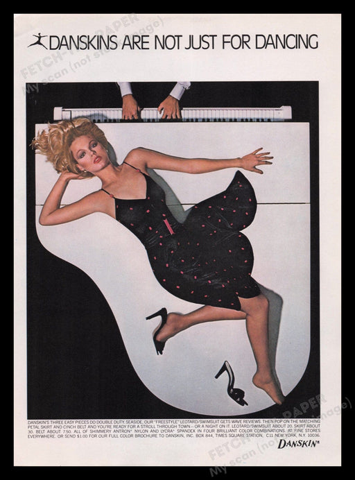 Danskin Clothing 1970s Print Advertisement Ad 1978 Legs Laying on a Piano Fetch the Paper!