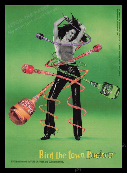 Dekuyper Pucker Schnapps 2000s Print Advertisement 2000 Dancing Girl Bottles Fetch the Paper!