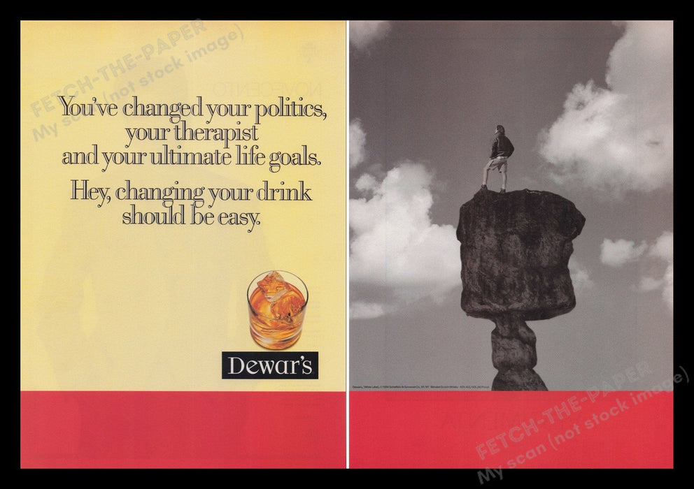 Dewar's 1990s Print Advertisement (2 pages) 1995 Rock Change Alcohol Drink Fetch the Paper!
