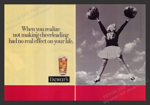 Dewar's Cheerleader Jumping 1990s Print Advertisement (2 pages) 1995 Fetch the Paper!