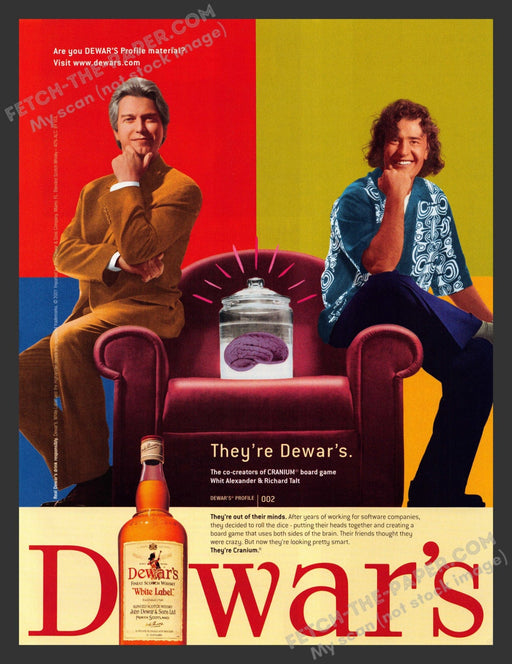 2001 Print Advertisement Dewar's Whisky Cranium Creators Talt Famous Ad.