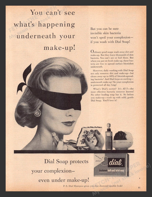 1956 Dial Deodorant Bath & Toilet Soap Blindfolded Woman Print Advertisement Ad
