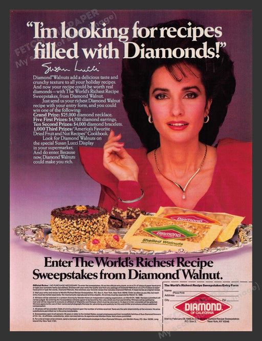 1985 Diamond of California Walnuts with Susan Lucci Print Advertisement Ad