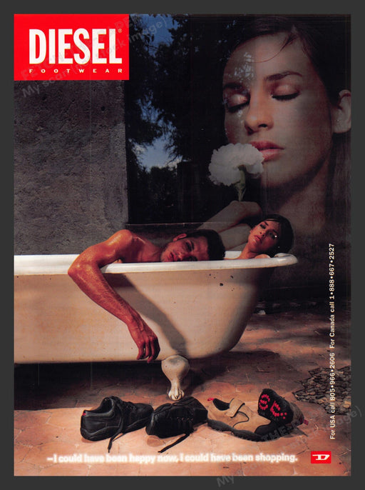 2000 Diesel Footwear Shoes Couple in the Bathtub Print Advertisement Ad.