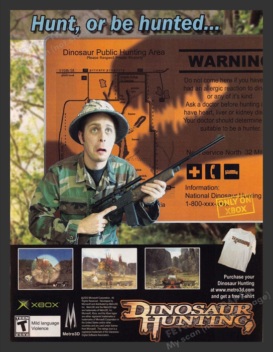2004 Dinosaur Hunting "Hunt, or be hunted..." Video Game Print Advertisement