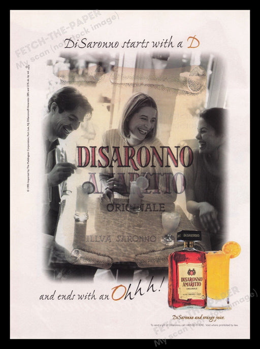 Disaronno Amaretto Alcohol 1990s Print Advertisement Ad 1996 Friends Drinking Fetch the Paper!