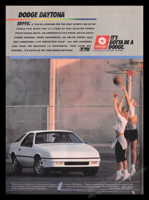 Dodge 1980s Print Advertisement Ad 1988 Daytona Car Couple Basketball Fetch the Paper!