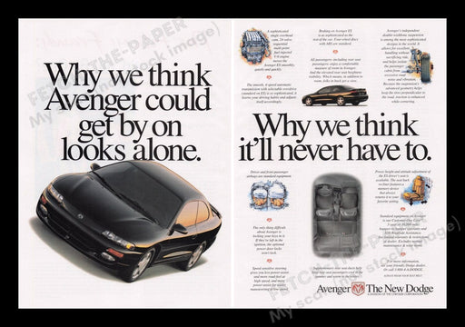 Dodge Avenger 1990s Print Advertisement Ad (2 pages) 1996 Car Fetch the Paper!