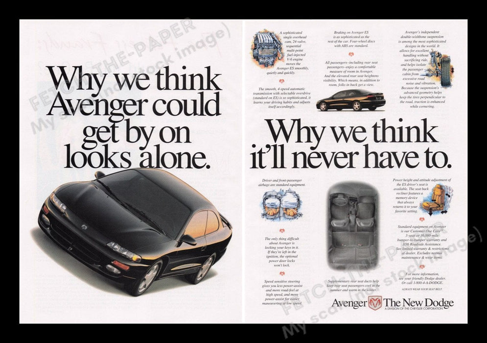 Dodge Avenger 1990s Print Advertisement Ad (2 pages) 1996 Car Fetch the Paper!