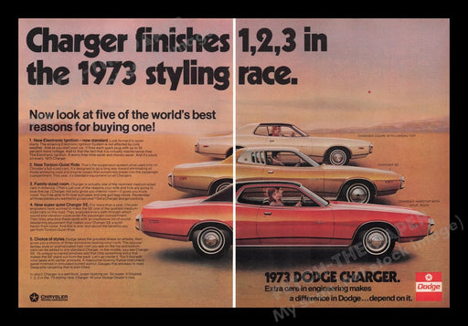 Dodge Charger Car 1970s Print Advertisement (2 pages) 1972 Fetch the Paper!