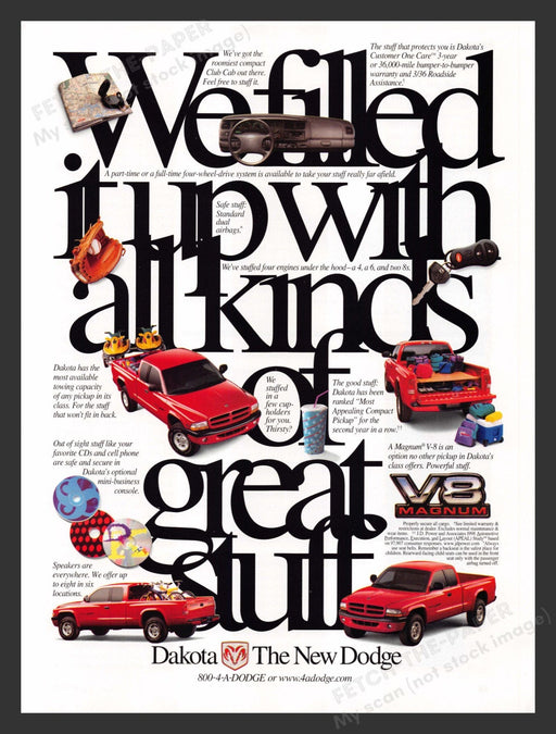 1999 Dodge Dakota Truck V8 Magnum Print Advertisement Ad.