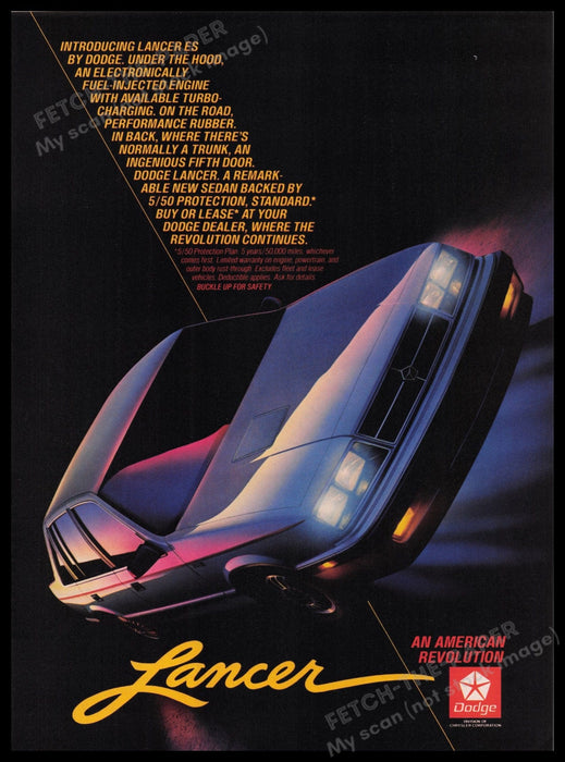 Dodge Lancer Car 1980s Print Advertisement Ad 1985 Neon Colors Fetch the Paper!