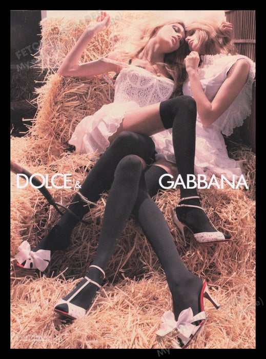 Dolce & Gabbana 2000s Print Advertisement Ad 2006 Models Straw Legs Tights Fetch the Paper!