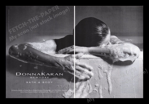 Donna Karan Bath & Body 1990s Print Advertisement Ad (2 pages) 1993 Bubble Bath Fetch the Paper!