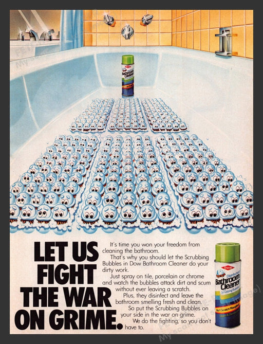 1984 Dow Bathroom Cleaner Bubbles in Bathtub Print Advertisement Ad