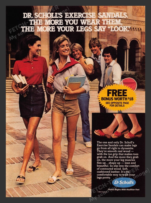 1983 Dr Scholl's Exercise Sandals College Girls Print Advertisement Ad