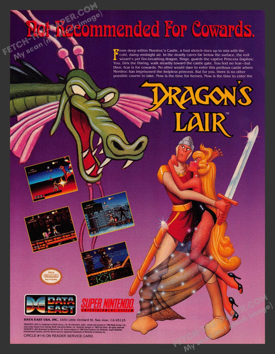1992 Print Advertisement Dragon's Lair Super Nintendo Video Game Ad.