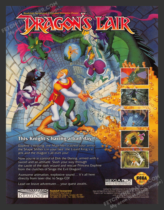 1993 Print Advertisement Dragon's Lair Video Game Ad.