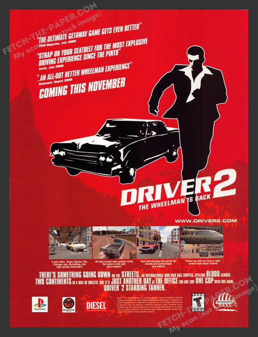 2000 Driver 2 Video Game Print Advertisement.