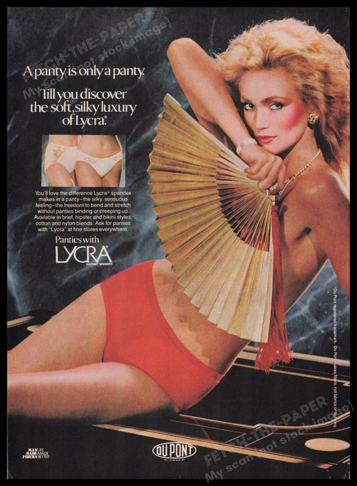 Du Pont Lycra Lingerie 1980s Print Advertisement Ad 1982 Panties Fan Fetch the Paper!