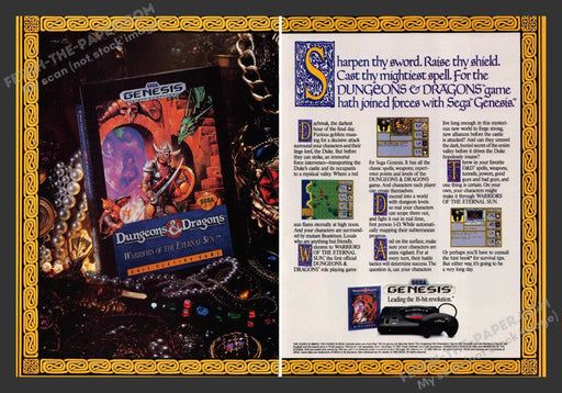 1992 Print Advertisement 2 Page Dungeons & Dragons Warriors of the Eternal Sun Video Game.
