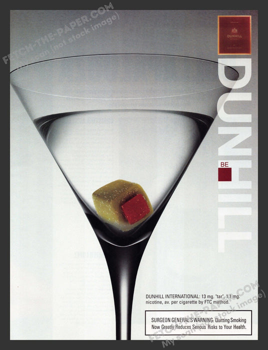 2002 Print Advertisement Dunhill Cigarettes Martini Glass Ad.