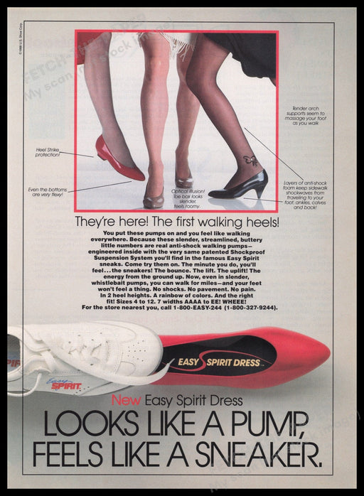 Easy Spirit Dress Shoes 1980s Print Advertisement Ad 1989 Legs Models Fetch the Paper!