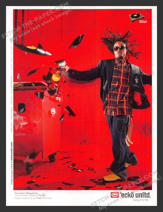 2001 Print Advertisement Ecko Unltd Clothing Bilal Musician Ad.