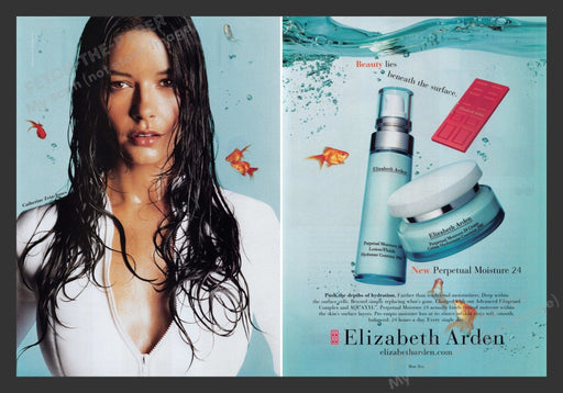 Elizabeth Arden 2000s Print Ad (2 pages) 2005 Catherine Zeta-Jones Cosmetics Fetch the Paper!