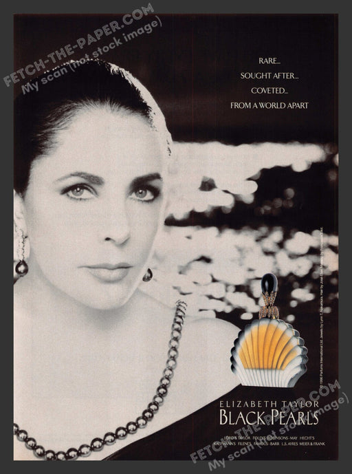1996 Print Advertisement Elizabeth Taylor Black Pearls Perfume Actress Ad.