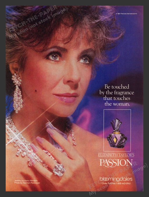 1988 Elizabeth Taylor's Passion Harry Winston Jewelry Print Advertisement Ad
